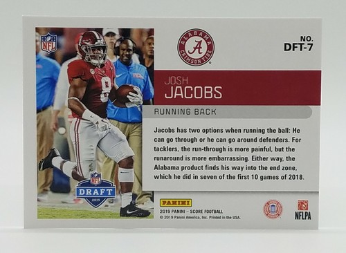 2019 Score Josh Jacobs Draft RC #DFT-7 Alabama / Oakland Raiders 🔥🔥 - Picture 2 of 2