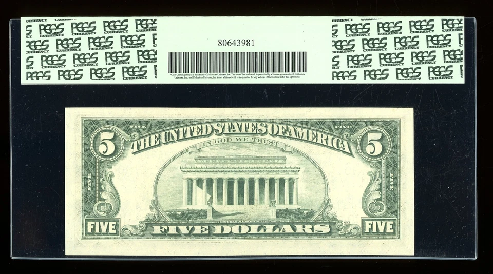 DBR 1977 $5 FRN Kansas City Fr. 1974-J PCGS 58 PPQ Serial J37269826A - Image 2 of 2