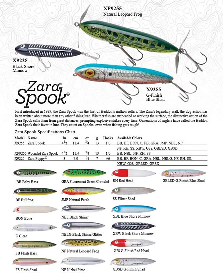 Señuelo de pesca Heddon X9255 Bon Zara Spook Topwater 4,5 pulgadas 3/4 OZ blanco Foto 3 de 3