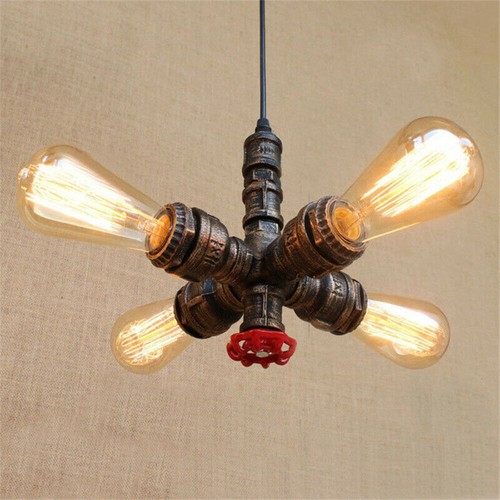 Antique Steampunk Pipe Ceiling Light Industrial 4 Heads Pendant Light for Cafe - Picture 12 of 22