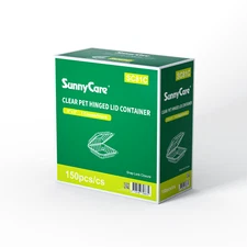 Sunnycare Clamshell PET Hinged Container Disposable 8X8, 1 COMPT, Clear, 150ct