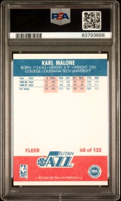 PSA 10 GEM MINT 1987 Fleer Basketball #68 Karl Malone Card Utah