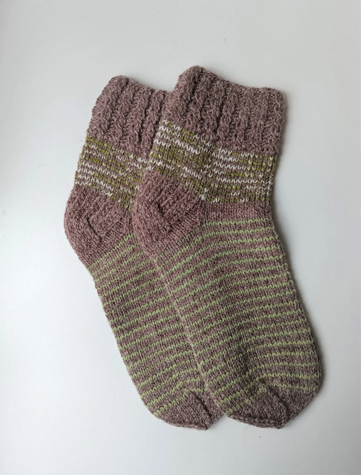 Size 10 1/2 - 12 women 9 1/2 - 11 men US / 43 - 44 EU hand knitted wool socks