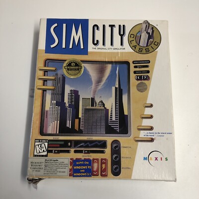 Sim City Classic 1993 Maxis 3.5'' Floppies Big Box PC COMPLETE!