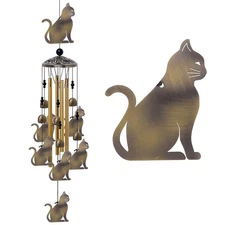 Garden Cat Wind Chimes Outdoor Indoor Decor - with 4 Tubes 7 Cats Wind Chime,...