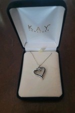 KAY JEWELERS DIAMOND JWBR HEART Oxidized STERLING PENDANT & CHAIN 18" Valentines