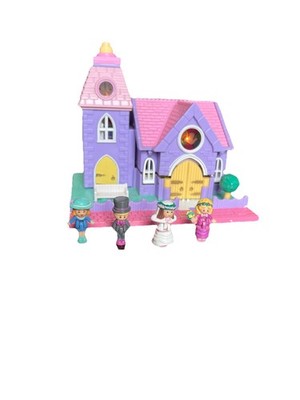 1993 Polly Pocket Wedding Chapel Vintage Bluebird Toys LIGHTS WORK 4 Dolls