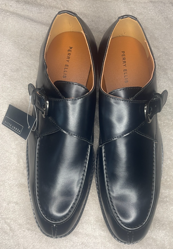 Perry Ellis Men's Stewart Monk Strap Lofers Black Dress Shoes Size:12