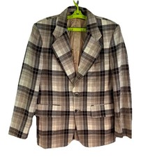 Vintage Philadelphia Plaid Two Button Sport Jacket Size 42R Made In Usa Brown