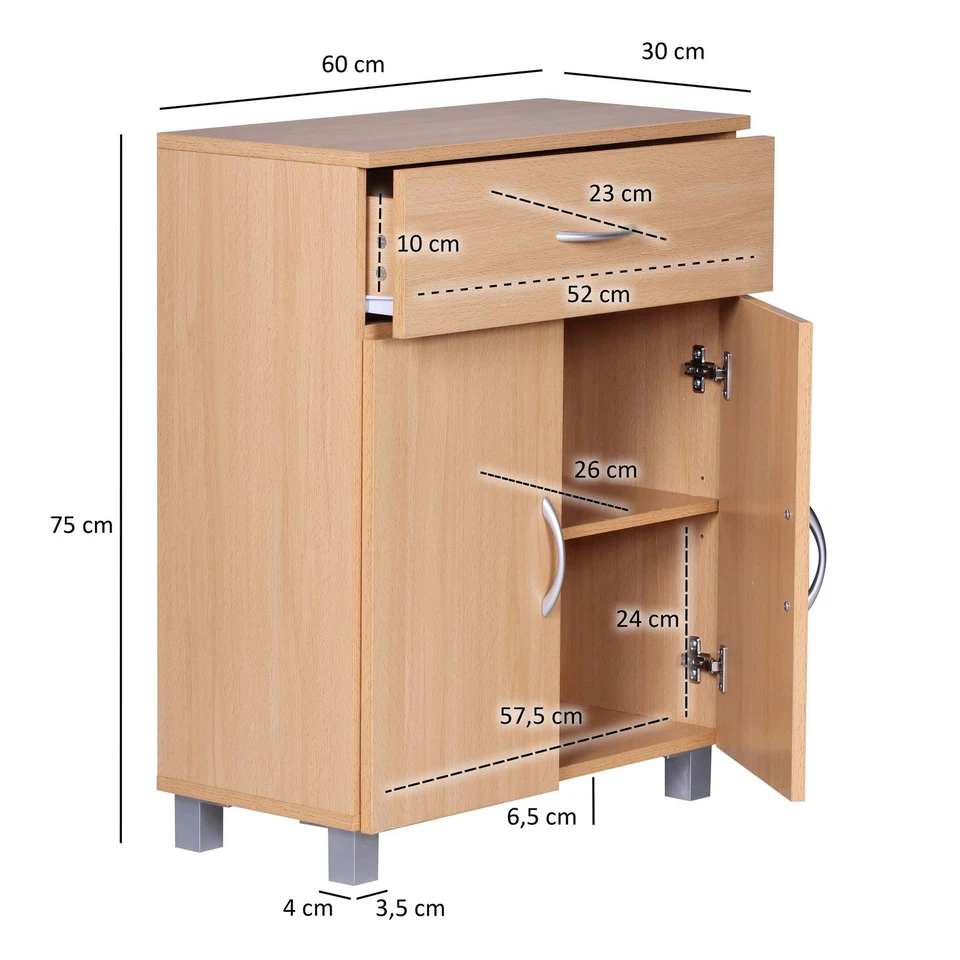 WOHNLING Sideboard Buche WL1.335 60x75x30cm Kommode Schrank Kleine Holz Anrichte - Bild 4 von 4