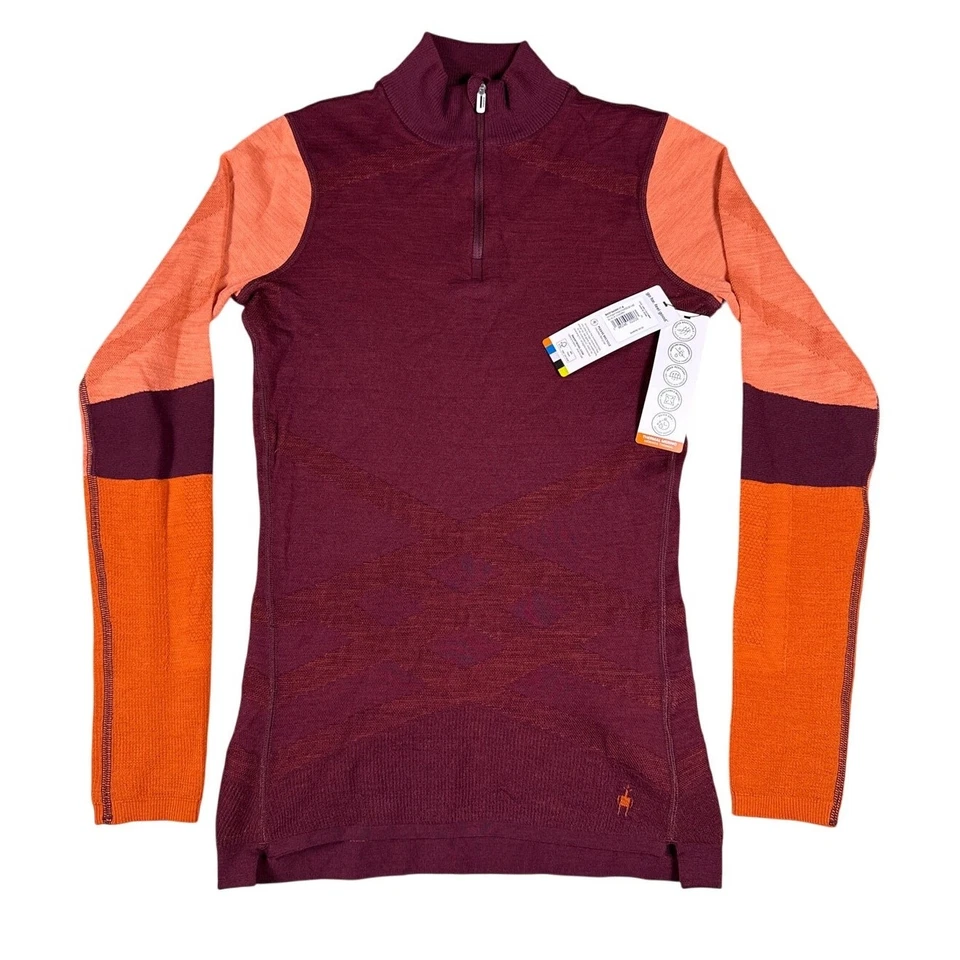 Smartwool Intraknit 200 底层四分之一拉链女式小号红色色块 — 第 2/4 张图片