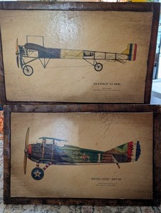 Vintage Aviation Wall Plaque Set Blériot XI & SPAD XIII mid century modern.