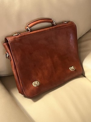 Vera Pelle Italian Leather Laptop Briefcase Messenger   Italy - Vegetable Tanned