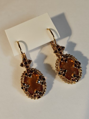 Signed Joan Rivers Amber Glass Gold Plated Earrings Vintage - Picture 14 of 14