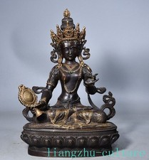 13.2"Xizang Buddhism Temple Bronze White Tara Kwan Yin Goddess Buddha Statue