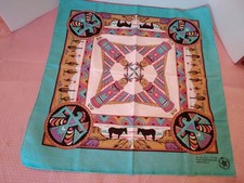 Vintage Made in USA Bandana Cotton Blend Multi Color Southwestern Horses Desert