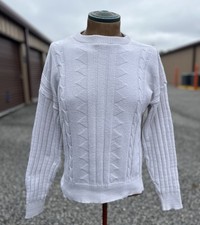Vintage Par Four Golf Sweater White Cable Knit Crewneck Made in USA Size M
