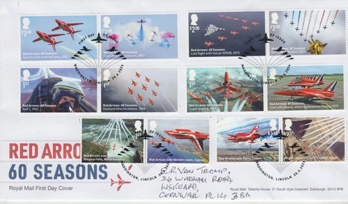 GB ROYAL MAIL COVER 2024 RED ARROWS 60 SEASONS SET & SHEET LINCOLN HANDWRITTEN