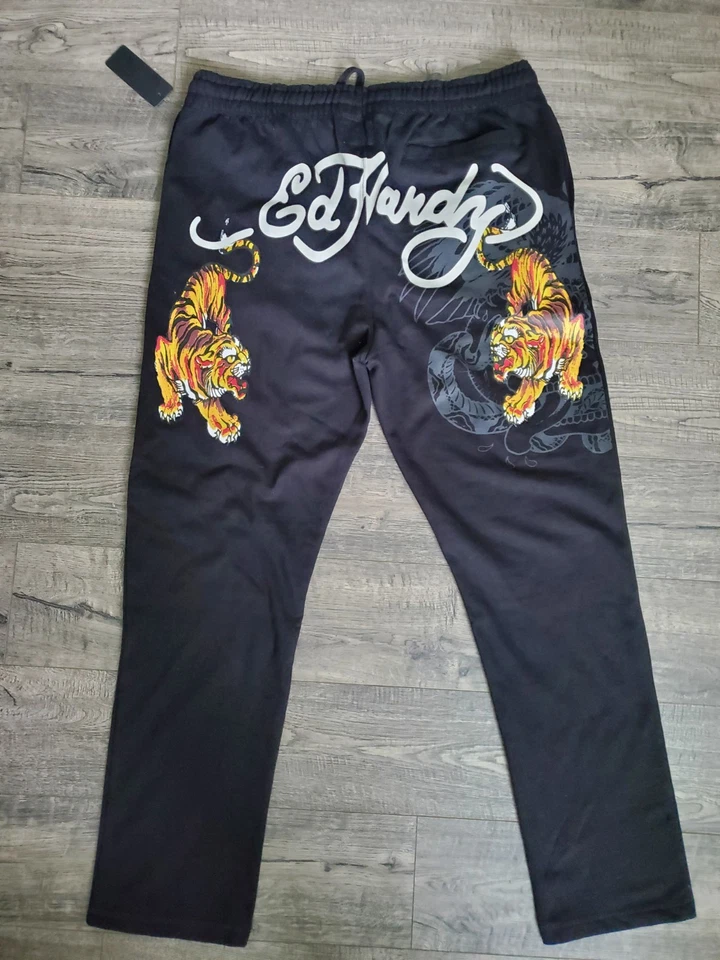 Calça de Moletom Ed Hardy Crawling Logotipo Tigre Extra Grande Preta Love Kills Lentamente Retrô Ano Novo - Imagem 4 de 4