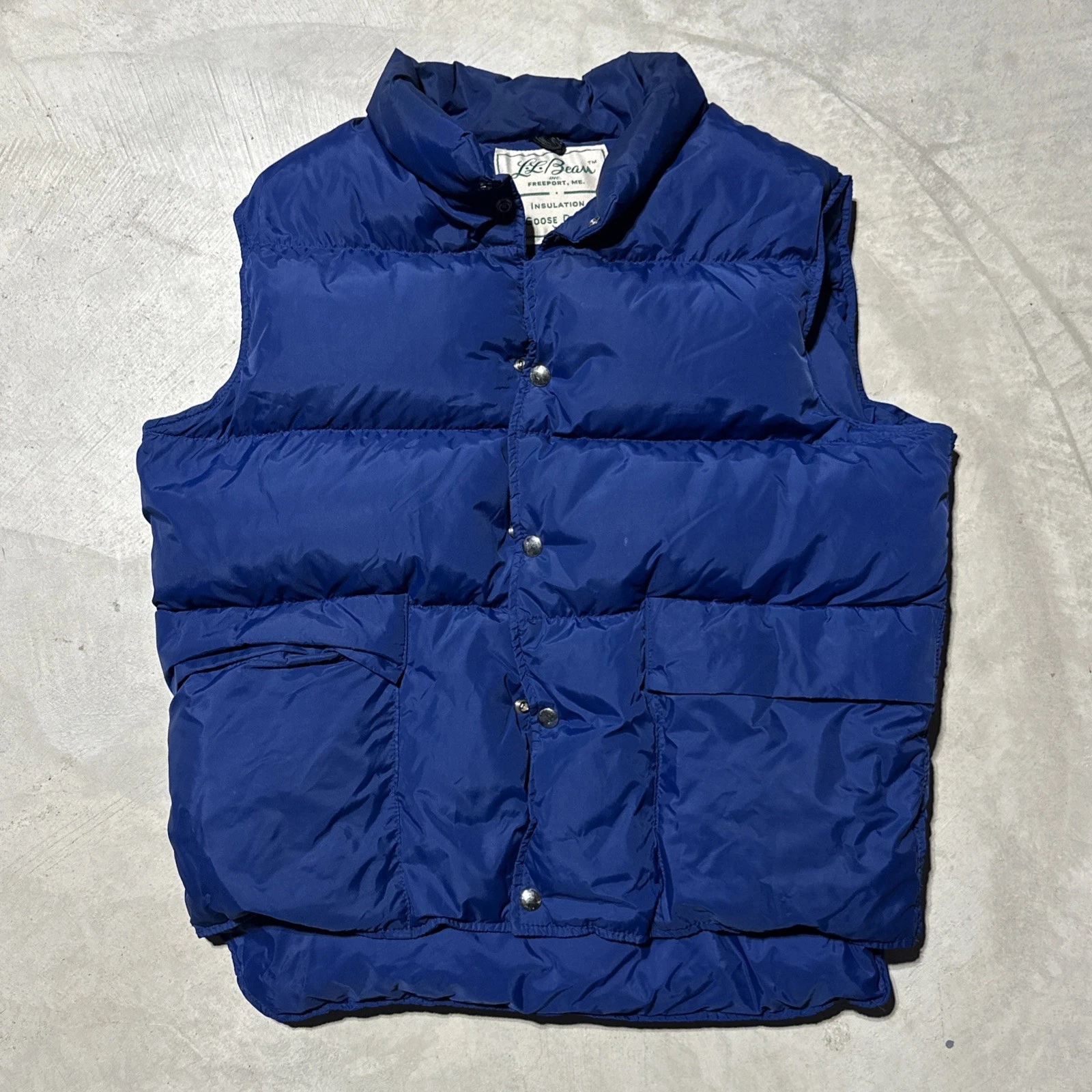 Vintage 70s LL Bean Insulated Goose Down Blue Vest Fishing Men’s L Puffer Button