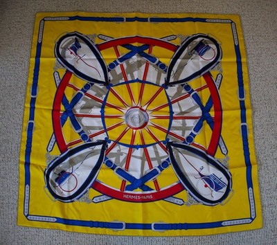 Hermes Paris silk scarf Carre 90 bold yellow pattern En Roue Libre 35''