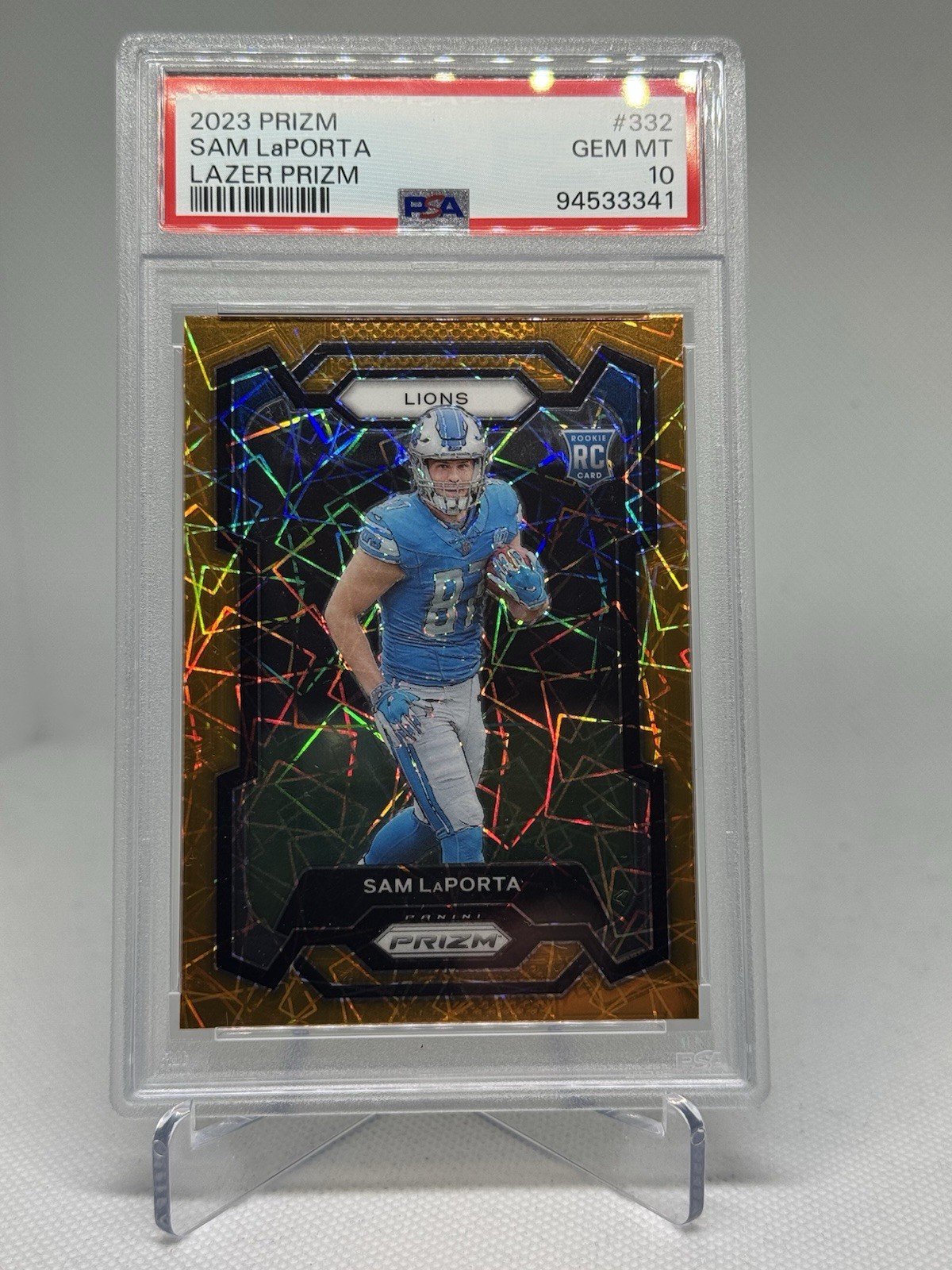 2023 Panini Prizm Rookies Sam LaPorta #332 Orange Laser Rookie RC PSA 10 Gem 💎