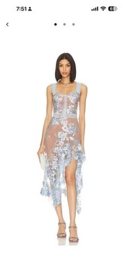 BRONX AND BANCO Eva Floral Embroidered Blue Midi Dress Size Small