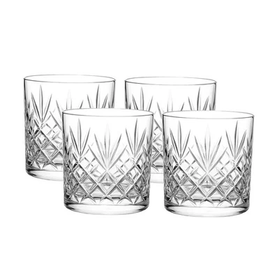 URBAN LIVING Whiskey Glass Set Crystal Cut Design Glasses 340ml Brandy Whiskey Tumblers 4pcs