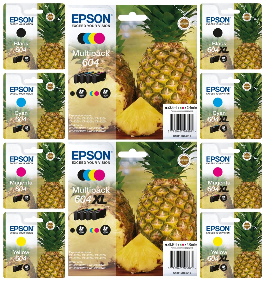 Genuine Epson 604 604XL Pineapple Ink Cartridges For XP-2205 XP-2200 XP-3200 Lot - Image 1 of 1