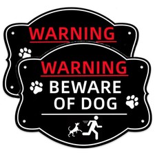 PreZiouz 2 Pack Beware of Dog Signs, 10x8 Inch 10 X 8 Inches, Black