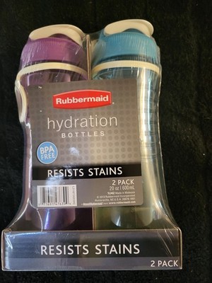 2 Pack Rubbermaid Refill Reuse 20oz Flip Lid Plastic Hydration Water Bottles