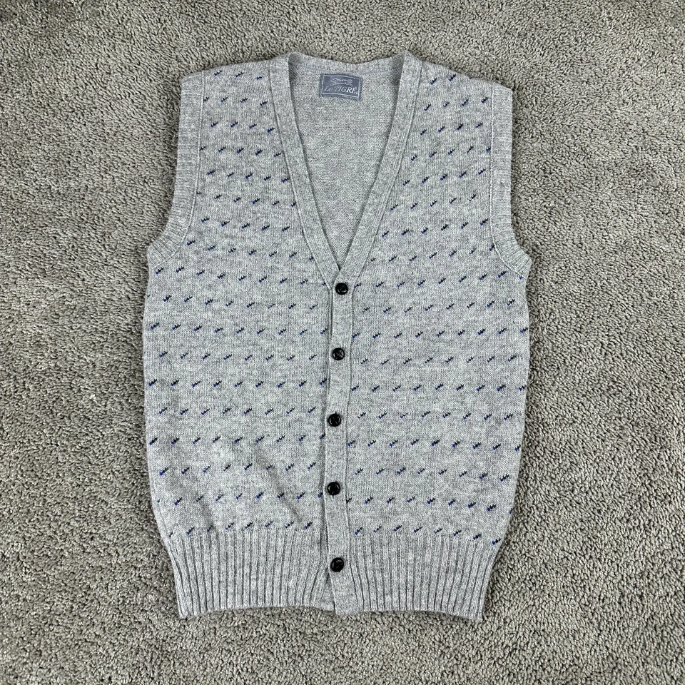 Le Tigre Sweater Vest Mens Medium Large Gray Wool V Neck Button Front Made USA - Image 2 of 4