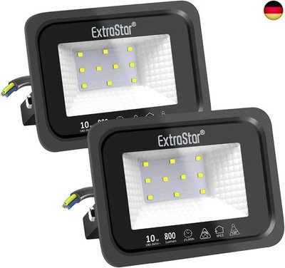 EXTRASTAR 10W LED Strahler Außen 2 Stücke,800LM 6500K Kaltweiß Superhell Au