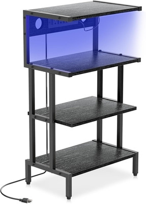 Game Console Shelf, 4-Tier Video Gaming Consoles Stand with Outlet & RGB Light,