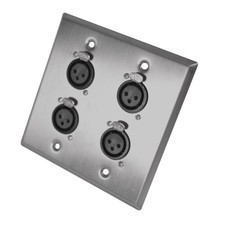 Stainless Steel 2 Gang Wall Plate with 4 XLR Female Connectors