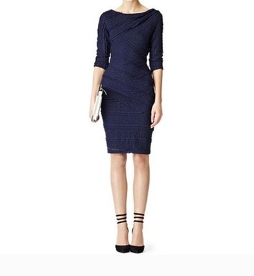 navy lace bodycon dress Navy Lace Bodycon Dress with High Neck & Layered Skirt UsTrendy