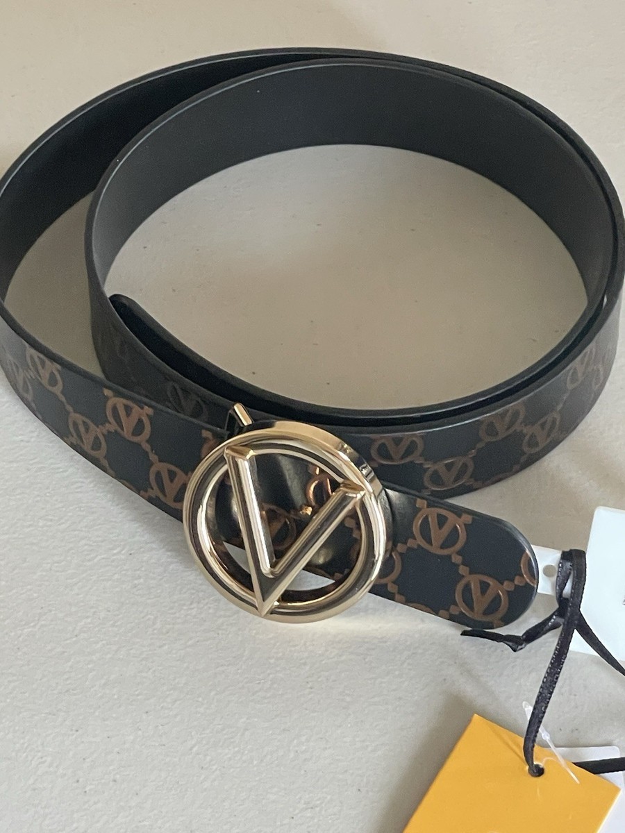 MARIO VALENTINO THIN Textured Gold Circle Buckle WITH A V LOGO BELT SIZE LARGE Valentino By Mario Valentino Round Buckle Taupe Belt main image 4