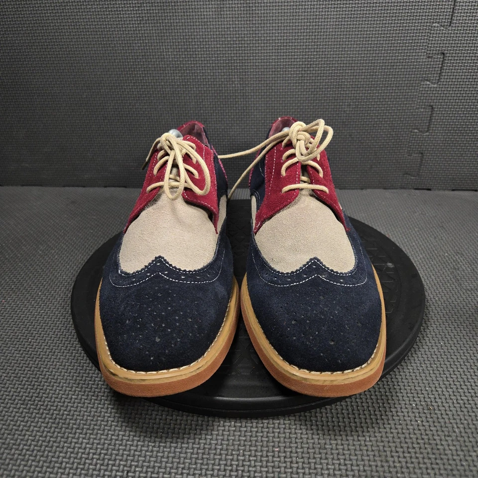 Zapatos Oxford LA Milano Para Hombre Talla 10 Borgoña Azul Marino Beige Gamuza Punta de Ala A1880 Foto 2 de 4