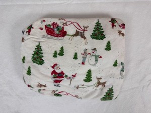 POTTERY BARN KIDS cotton flannel Christmas Santa Snowman Fitted crib sheet