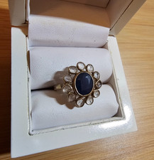 ANTIQUE Sterling Silver Natural Sapphire Ring Blue  White Sapphires