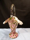 Fenton Vasa Murrhina Glass Pink Rose with Aventurine Green Basket - 10 1/2" Tall
