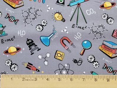 Cotton Science Toss Chemistry Physics Formulas Fabric Print by Yard D580.76