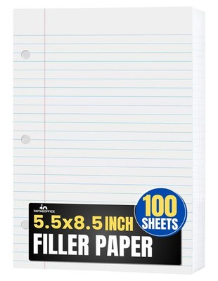 1InTheOffice College Ruled Filler Paper 5.5 x 8.5 Mini Binder Filler Paper Wh...