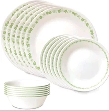 Corelle 18 piece Green Blossoms Vitrelle Glass Dinnerware Set Service for 6