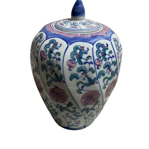 Barattolo zenzero ceramica floreale dipinto a mano cinese con coperchio H 11" decoro chinoiserie - Foto 4 di 6