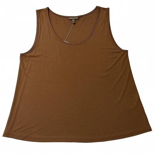 Eileen Fisher Stretch Silk Jersey Tank Top L Brown Sleeveless Scoop Neck NWT $78