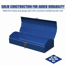 16"/19"  Portable Steel Tool Box W/ Metal Latch Closure Blue For Car House Truck