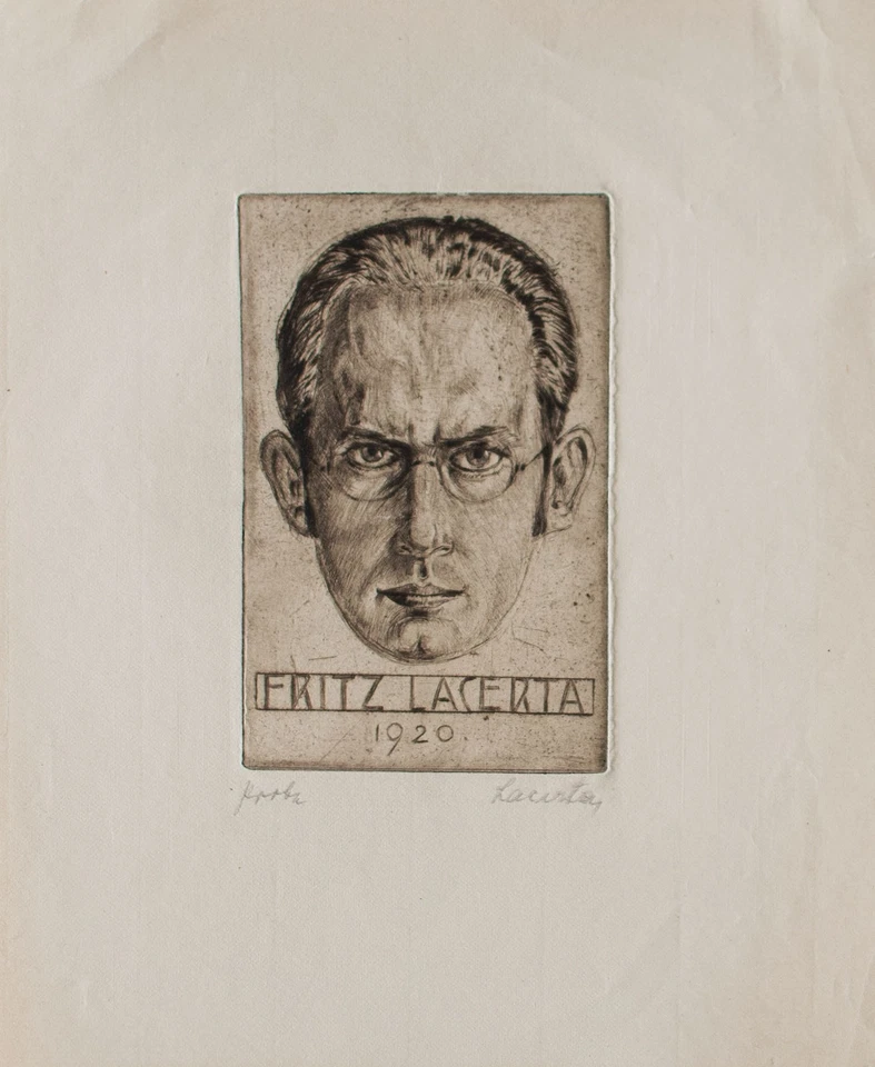 Fritz Lacerta Leipzig Secession Selbstbild Radierung 1920 sign. Probe Jugendstil - Bild 2 von 4