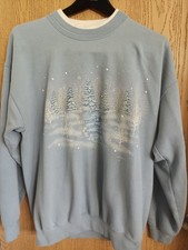 Vtg 90s Morning Sun Nature Bird Granny Sweatshirt Winter Christmas Mock neck L