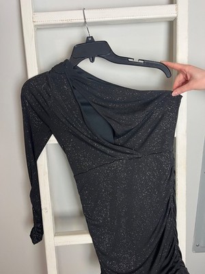 Lucy in the Sky Dress Medium Black Bodycon One Shoulder Dress Glitter